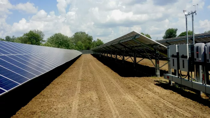 Pictures of solar panels at EVSC Plaza Park